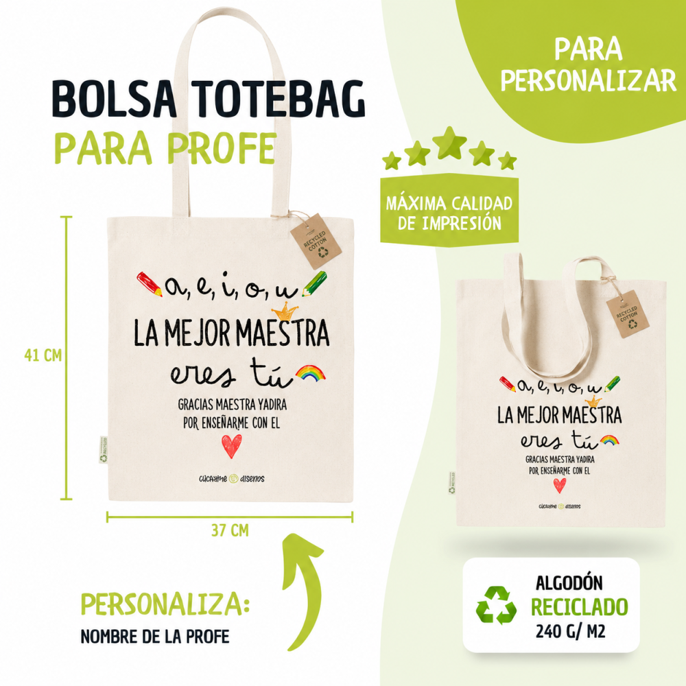 Tote bag personalizada para maestra con frase