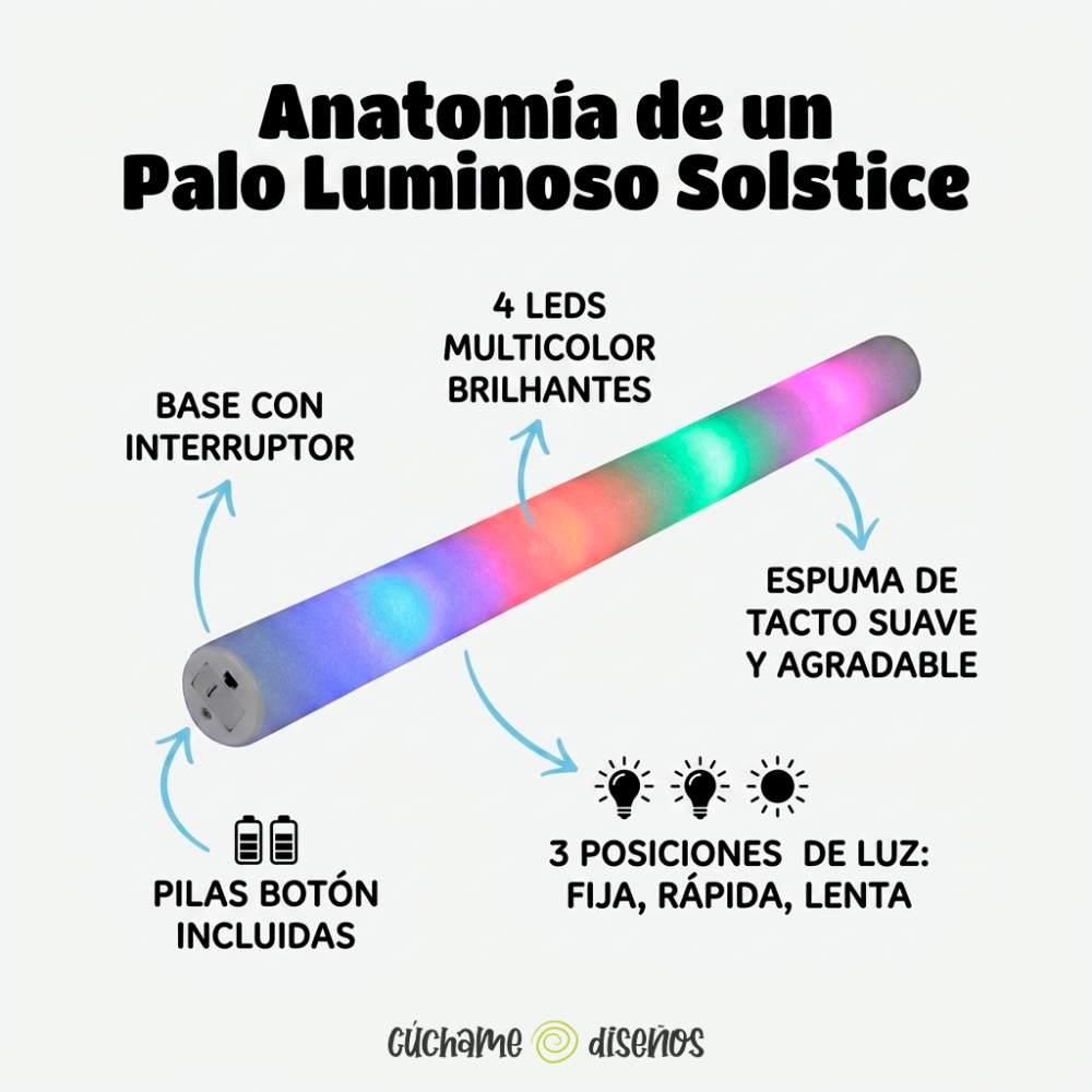 Palo Luminoso LED Solstice – Barra de Espuma Multicolor para Fiestas y Eventos - Imagen 3