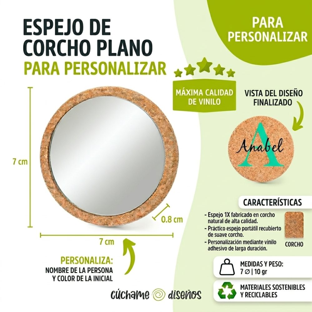 Espejo Redondo Ecológico con Nombre o Iniciales – Regalo Original - Imagen 2