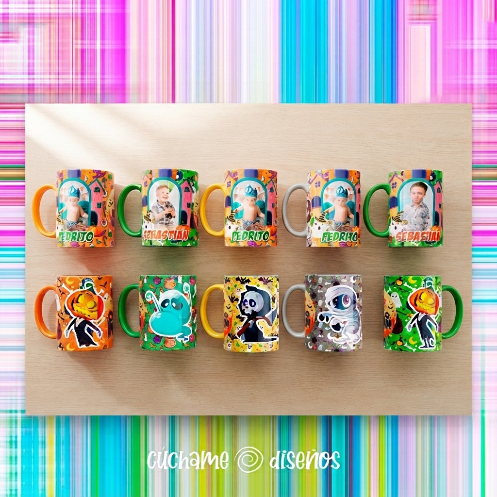 Tazas personalizadas Halloween con foto y nombre, colección de diseños