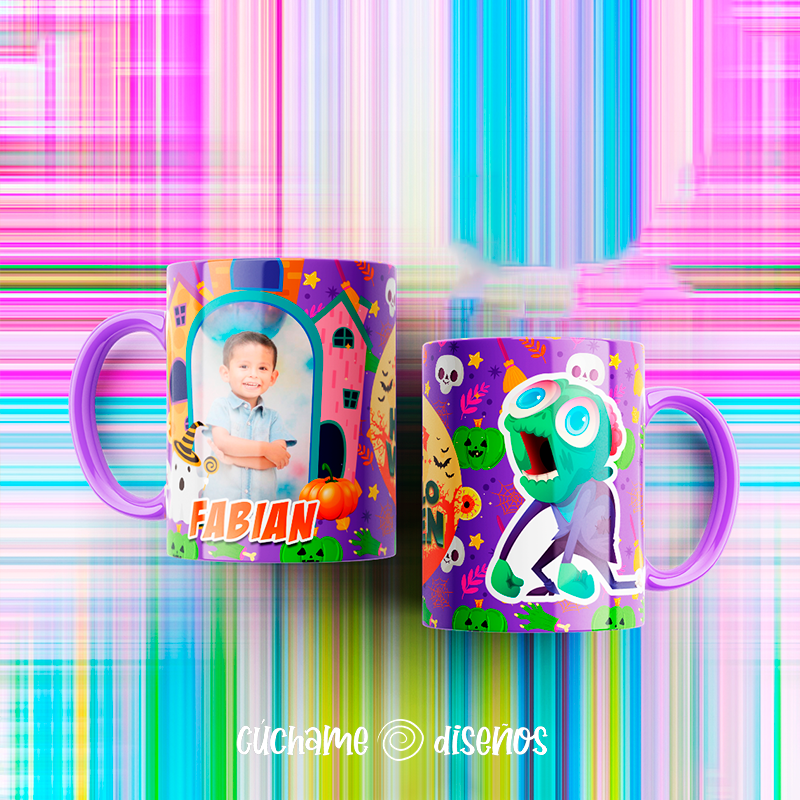 Taza personalizada Halloween con foto y nombre Fabián, diseño zombi