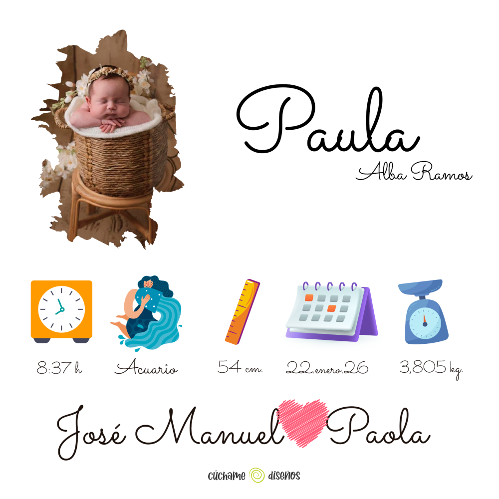 Diseño personalizado de natalicio para azulejo con foto y datos del bebé